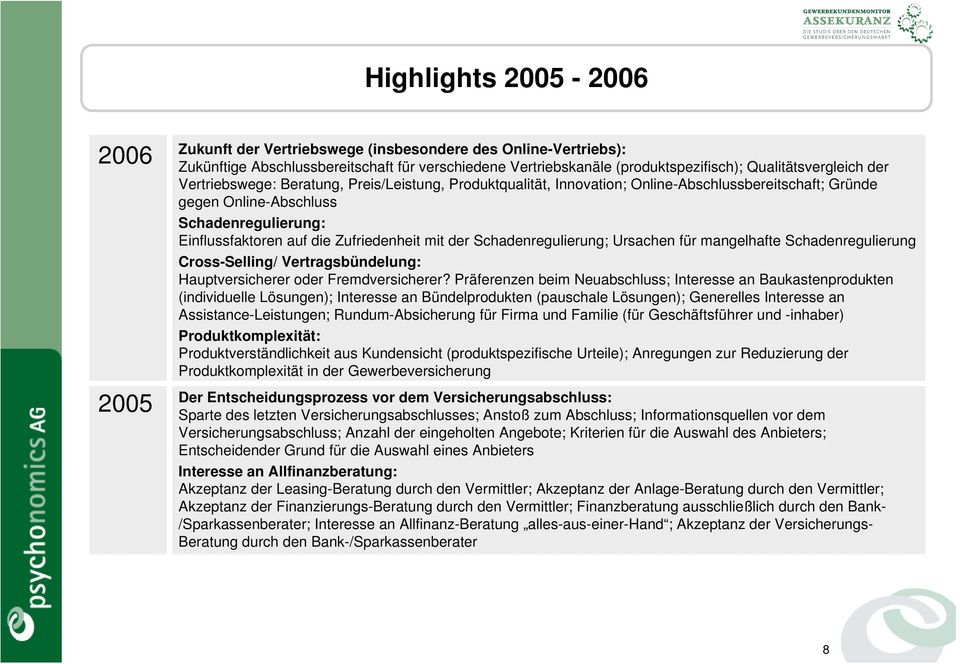 der Schadenregulierung; Ursachen für mangelhafte Schadenregulierung Cross-Selling/ Vertragsbündelung: Hauptversicherer oder Fremdversicherer?