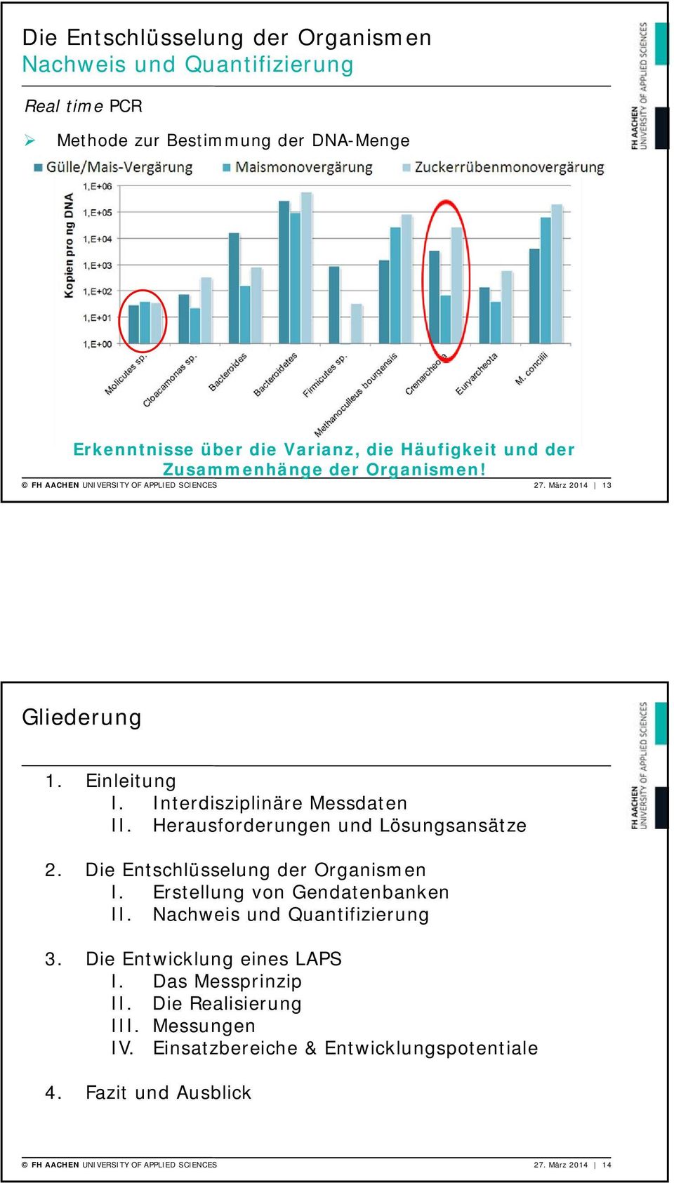 Herausforderungen und Lösungsansätze 2. Die Entschlüsselung der Organismen I. Erstellung von Gendatenbanken II. Nachweis und Quantifizierung 3.