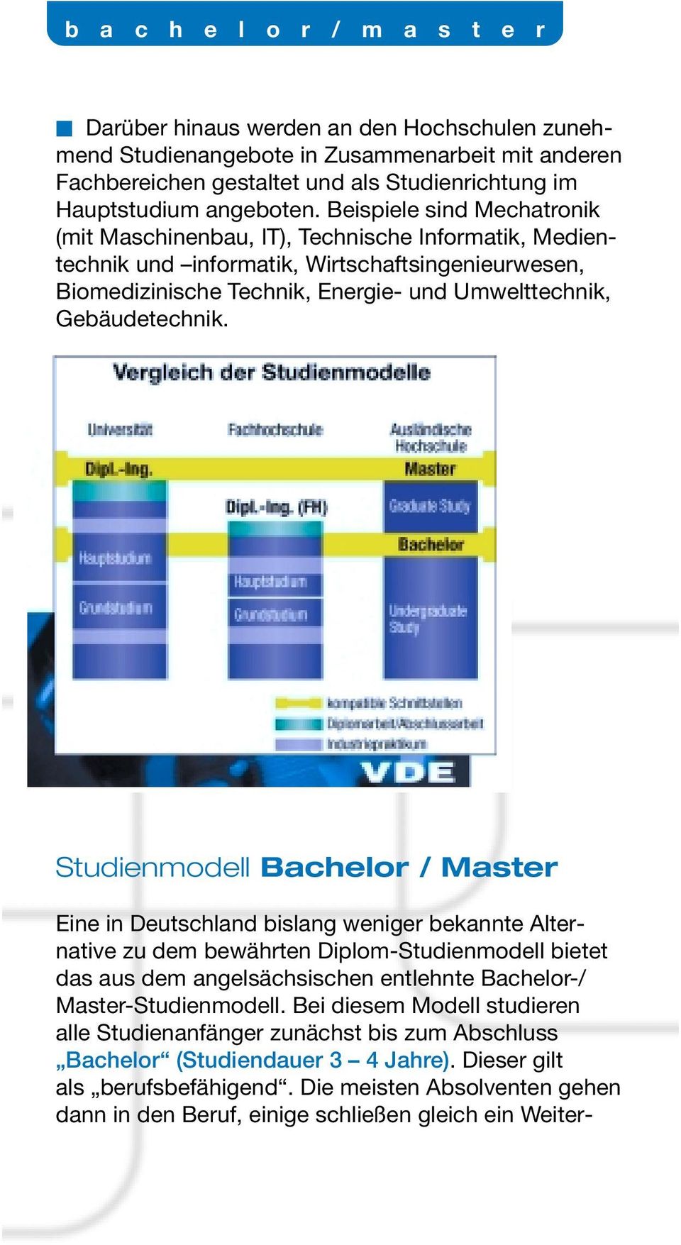 Beispiele sind Mechatronik (mit Maschinenbau, IT), Technische Informatik, Medientechnik und informatik, Wirtschaftsingenieurwesen, Biomedizinische Technik, Energie- und Umwelttechnik, Gebäudetechnik.