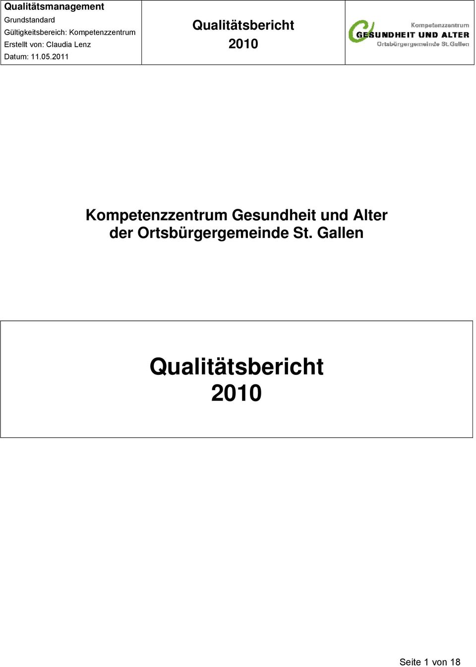 2011 Qualitätsbericht Kompetenzzentrum Gesundheit und