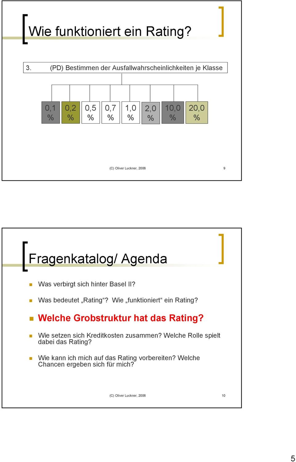 Fragenkatalog/ Agenda Was verbirgt sich hinter Basel II? Was bedeutet Rating? Wie funktioniert ein Rating?