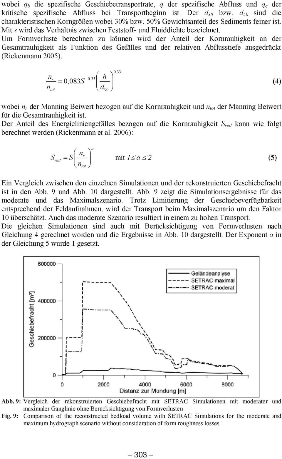 Um Formverluste berechnen zu können wird der Anteil der Kornrauhigkeit an der Gesamtrauhigkeit als Funktion des Gefälles und der relativen Abflusstiefe ausgedrückt (Rickenmann 2005). nr n tot 0.