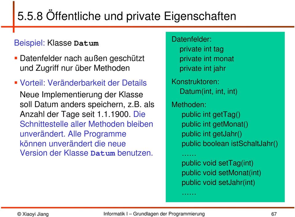 Alle Programme können unverändert die neue Version der Klasse Datum benutzen.