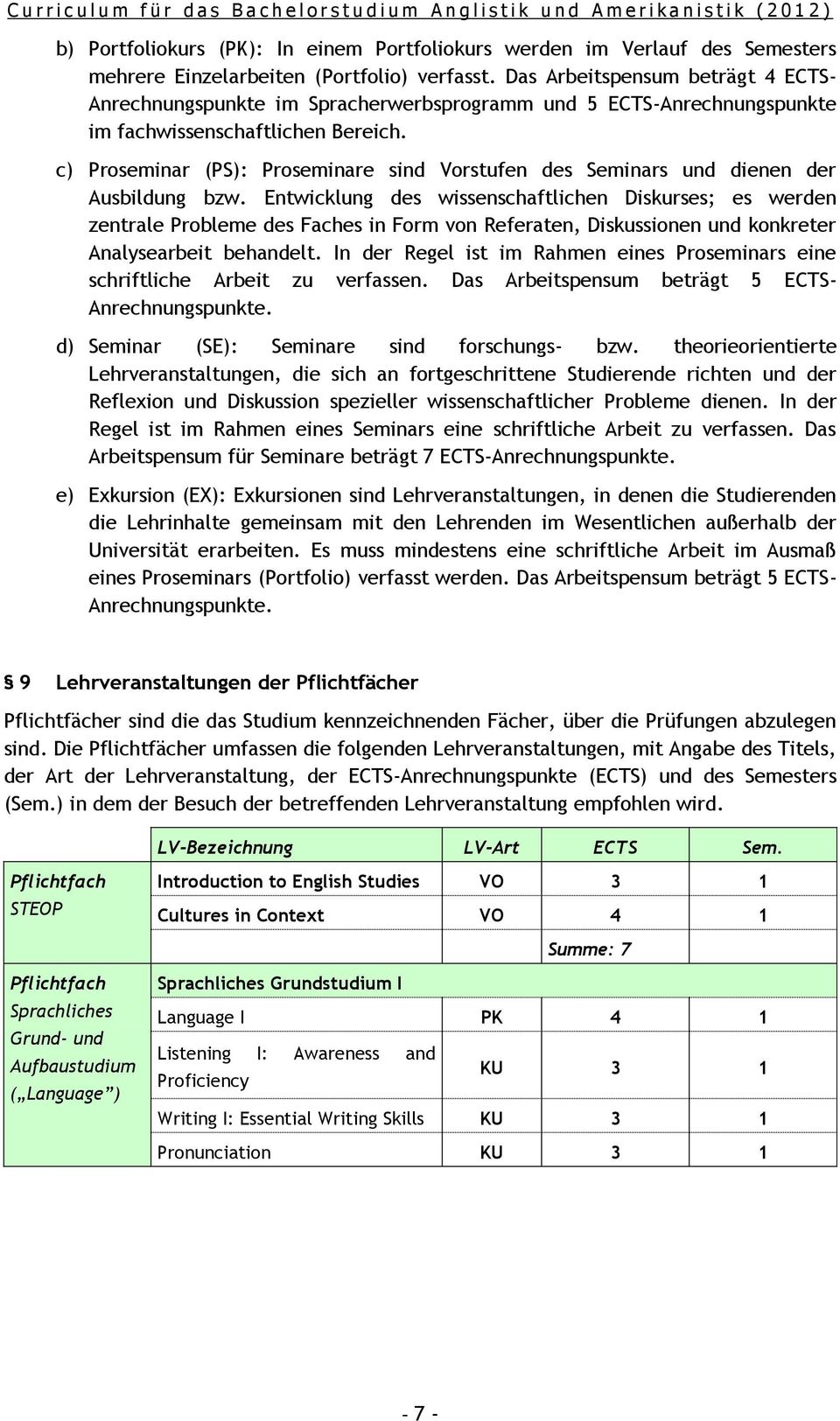 c) Proseminar (PS): Proseminare sind Vorstufen des Seminars und dienen der Ausbildung bzw.