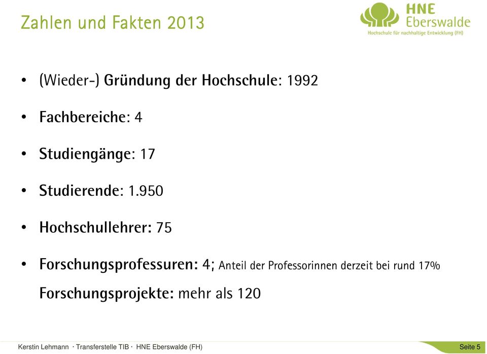 950 Hochschullehrer: 75 Forschungsprofessuren: 4; Anteil der Professorinnen