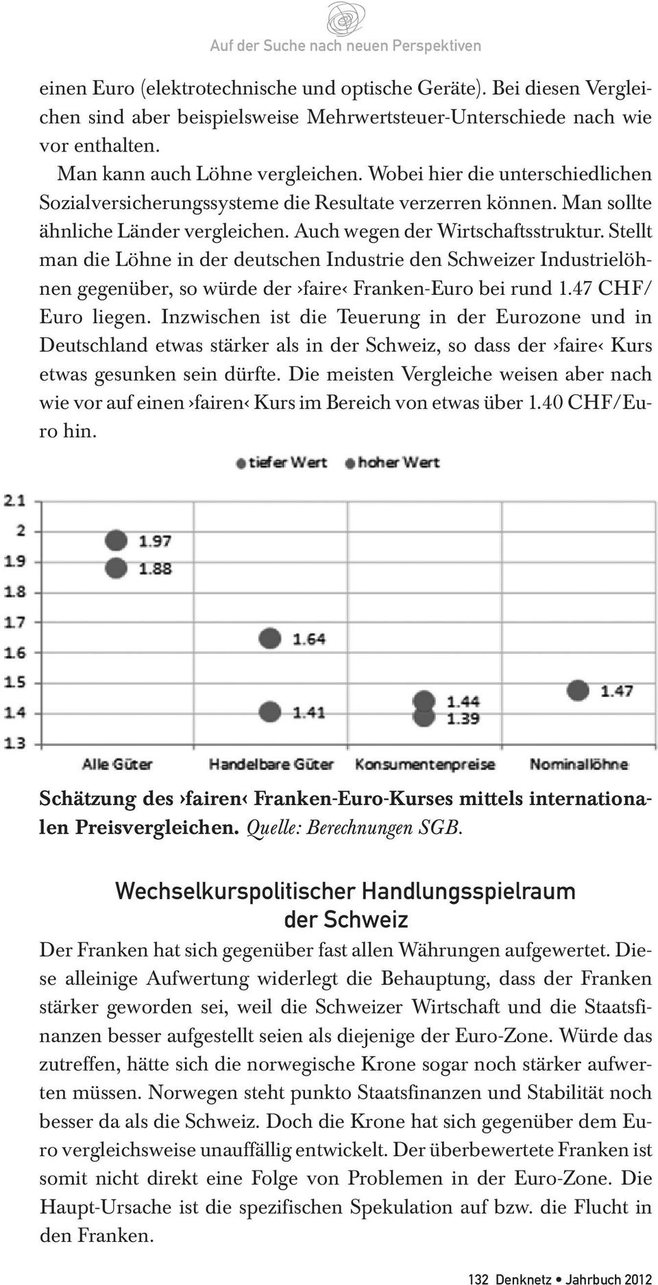 Stellt man die Löhne in der deutschen Industrie den Schweizer Industrielöhnen gegenüber, so würde der faire Franken-Euro bei rund 1.47 CHF/ Euro liegen.