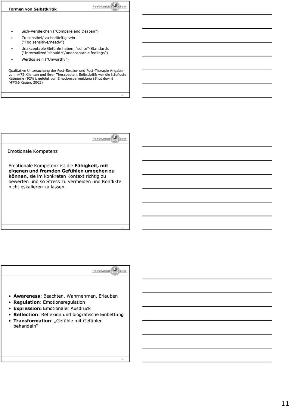 Kategorie (92%), gefolgt von Emotionsvermeidung (Shut down) (47%)(Kagan, 2003) 31 Emotionale Kompetenz Emotionale Kompetenz ist die Fähigkeit, mit eigenen und fremden Gefühlen umgehen zu können, sie