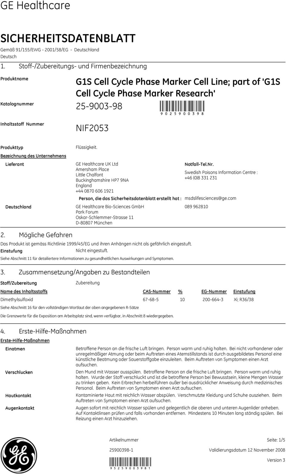 NIF2053 Produkttyp Bezeichnung des Unternehmens Lieferant Deutschland Flüssigkeit.