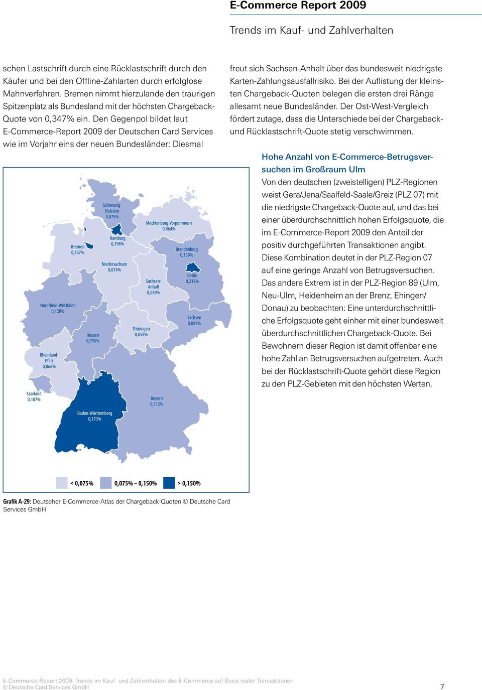 Den Gegenpol bildet laut E-Commerce-Report 2009 der Deutschen Card Services wie im Vorjahr eins der neuen Bundesländer: Diesmal freut sich Sachsen-Anhalt über das bundesweit niedrigste