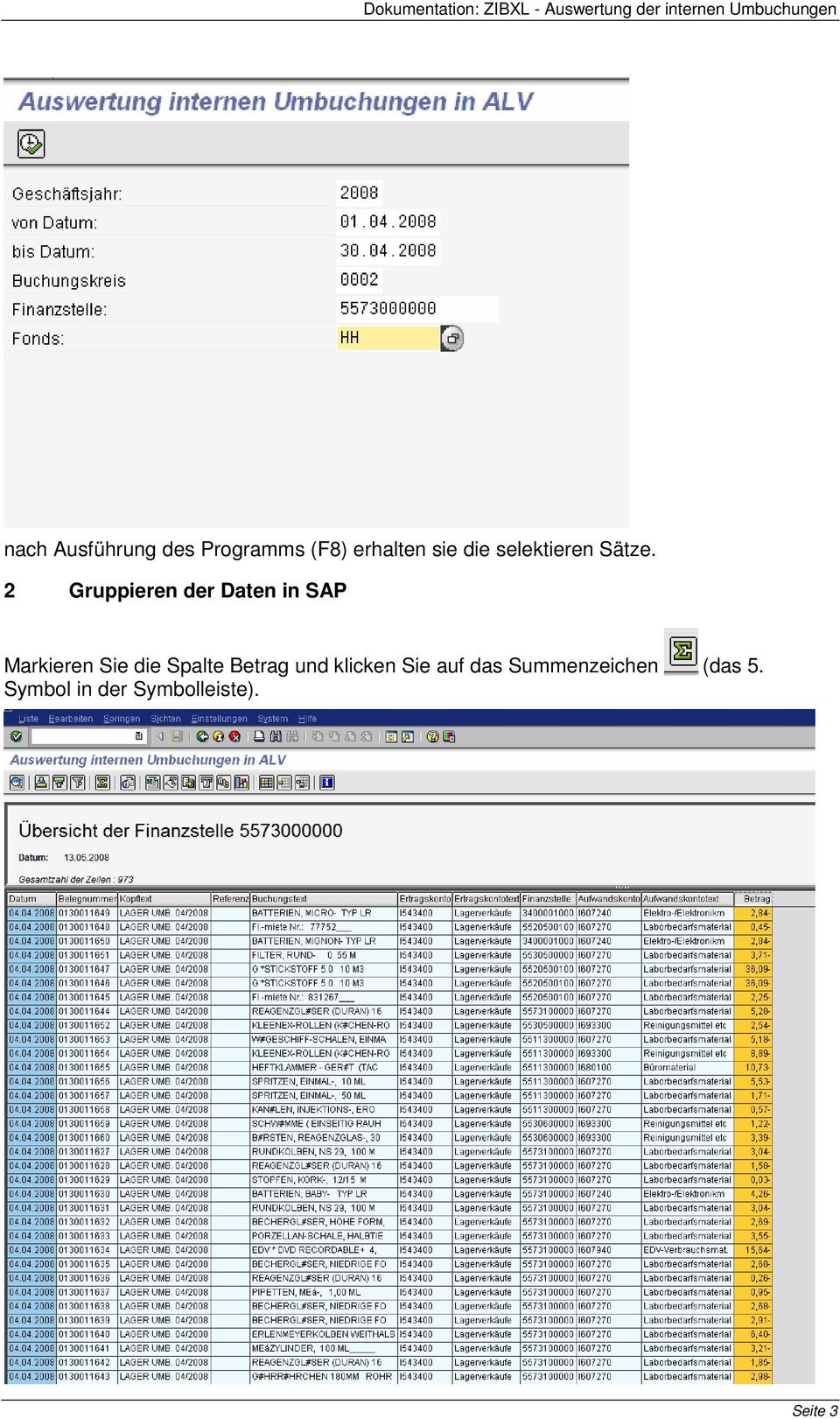 2 Gruppieren der Daten in SAP Markieren Sie die