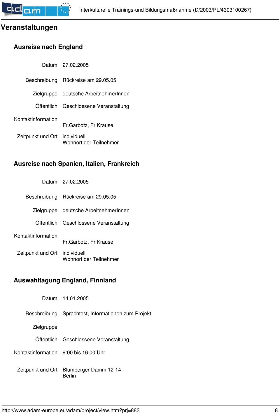 2005 Beschreibung Rückreise am 29.05.05 deutsche ArbeitnehmerInnen Fr.Garbotz, Fr.