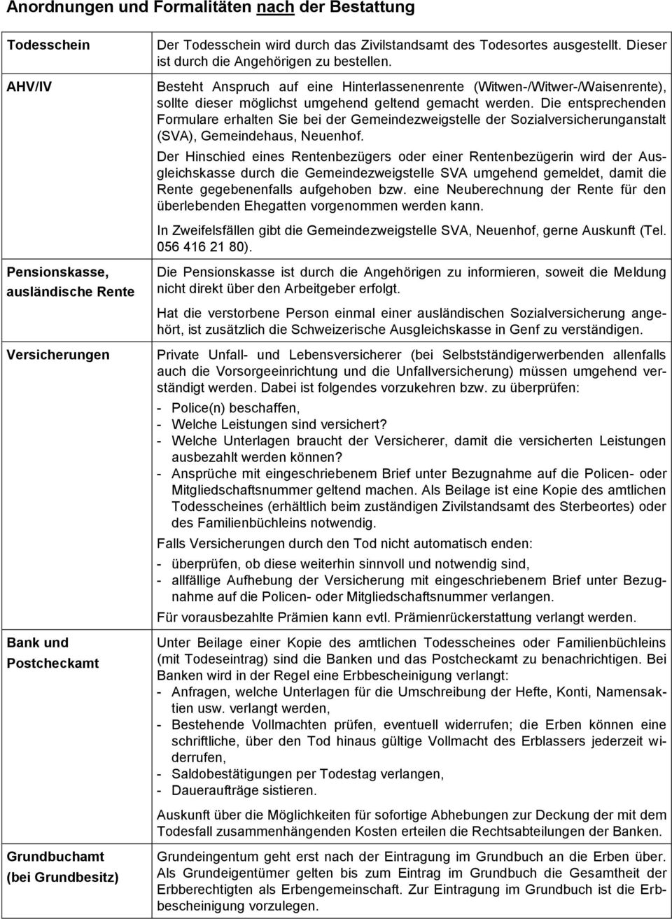 Die entsprechenden Formulare erhalten Sie bei der Gemeindezweigstelle der Sozialversicherunganstalt (SVA), Gemeindehaus, Neuenhof.