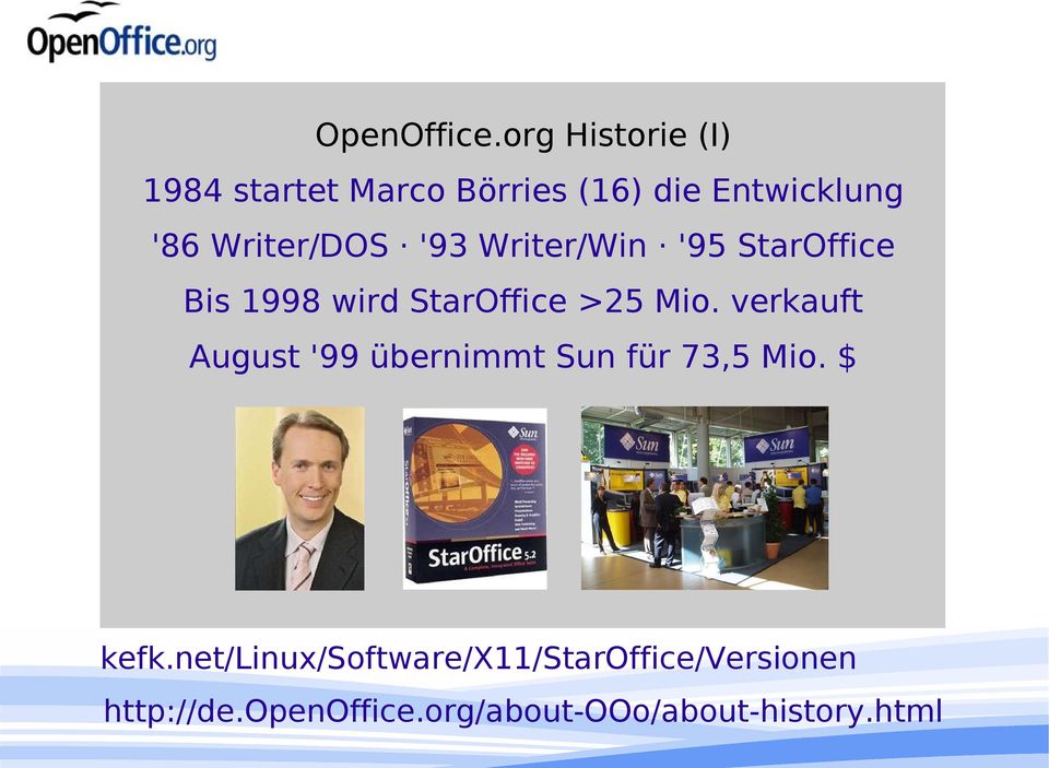 Writer/DOS '93 Writer/Win '95 StarOffice Bis 1998 wird StarOffice >25 Mio.