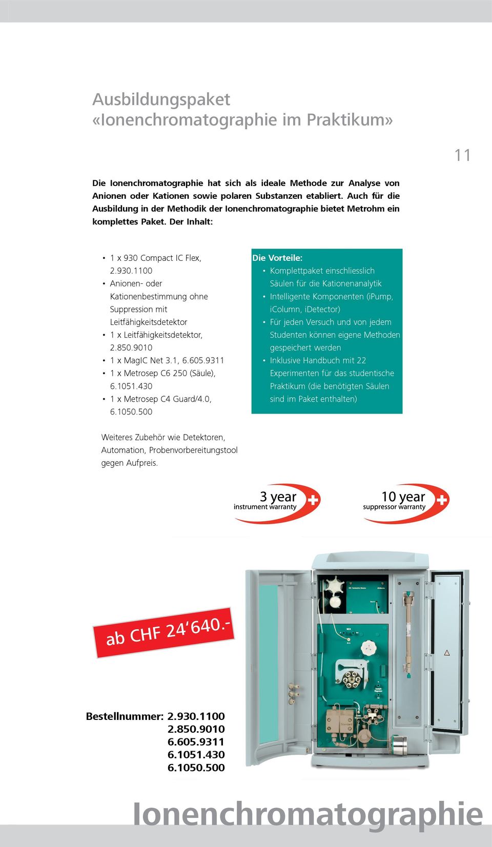 Compact IC Flex, 2.930.1100 Anionen- oder Kationenbestimmung ohne Suppression mit Leitfähigkeitsdetektor 1 x Leitfähigkeitsdetektor, 2.850.9010 1 x MagIC Net 3.1, 6.605.