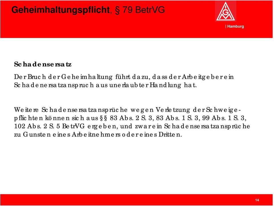 Weitere Schadensersatzansprüche wegen Verletzung der Schweigepflichten können sich aus 83 Abs. 2 S.