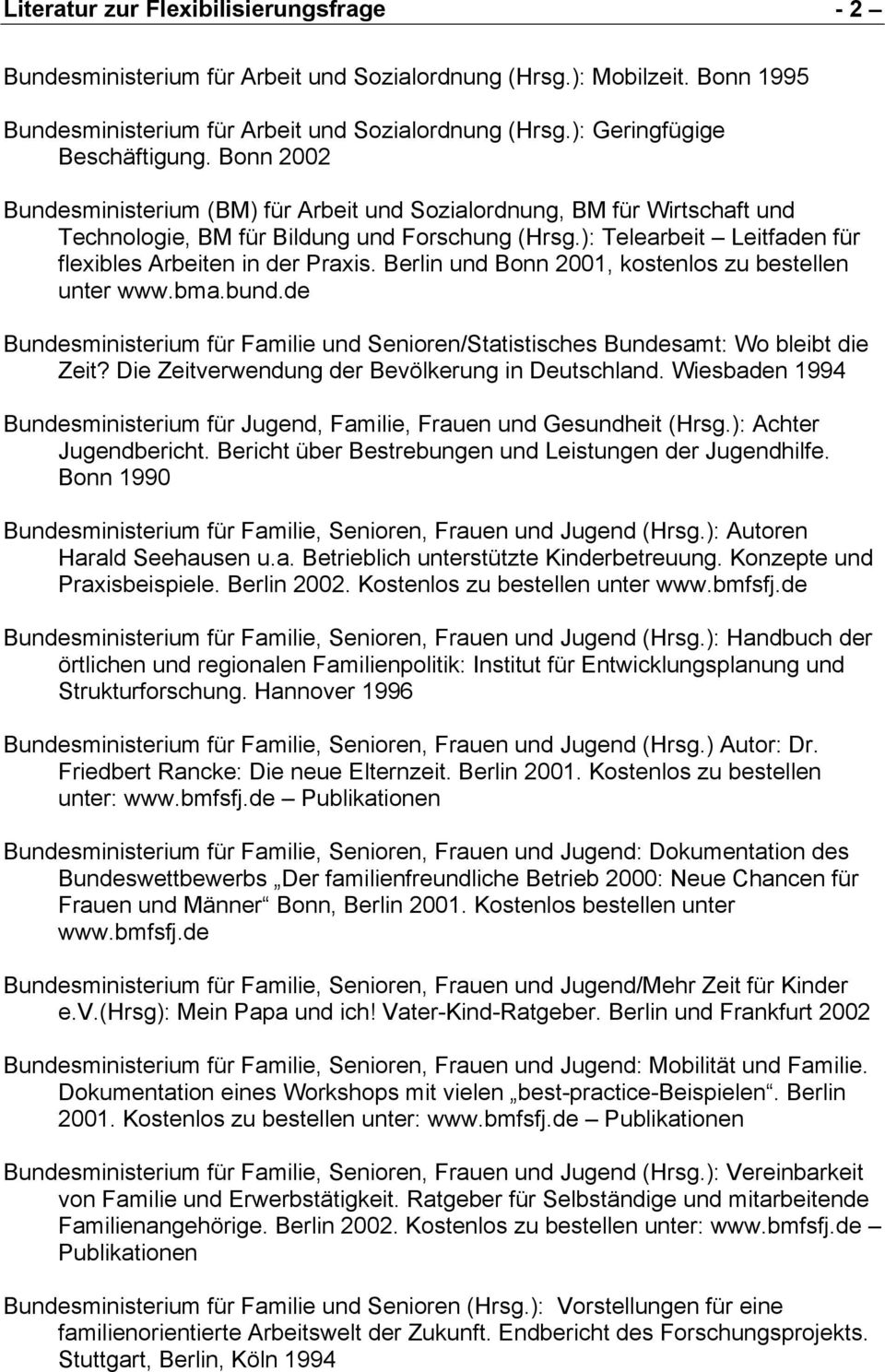): Telearbeit Leitfaden für flexibles Arbeiten in der Praxis. Berlin und Bonn 2001, kostenlos zu bestellen unter www.bma.bund.