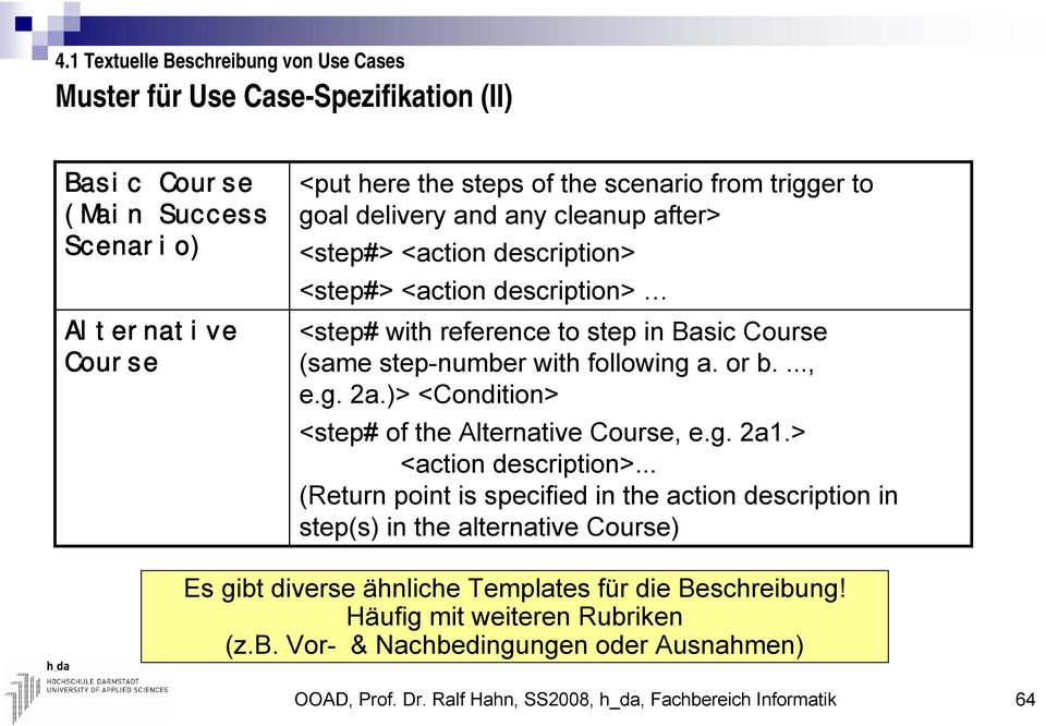 )> <Condition> <step# of the Alternative Course, e.g. 2a1.> <action description>.