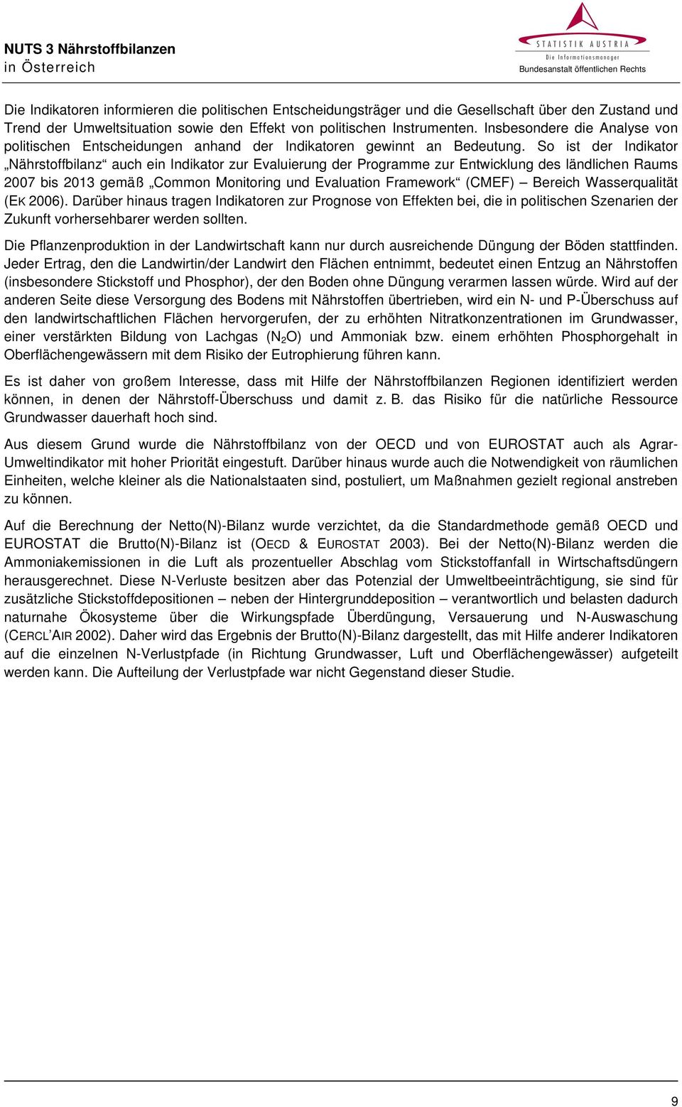 So ist der Indikator Nährstoffbilanz auch ein Indikator zur Evaluierung der Programme zur Entwicklung des ländlichen Raums 2007 bis 2013 gemäß Common Monitoring und Evaluation Framework (CMEF)