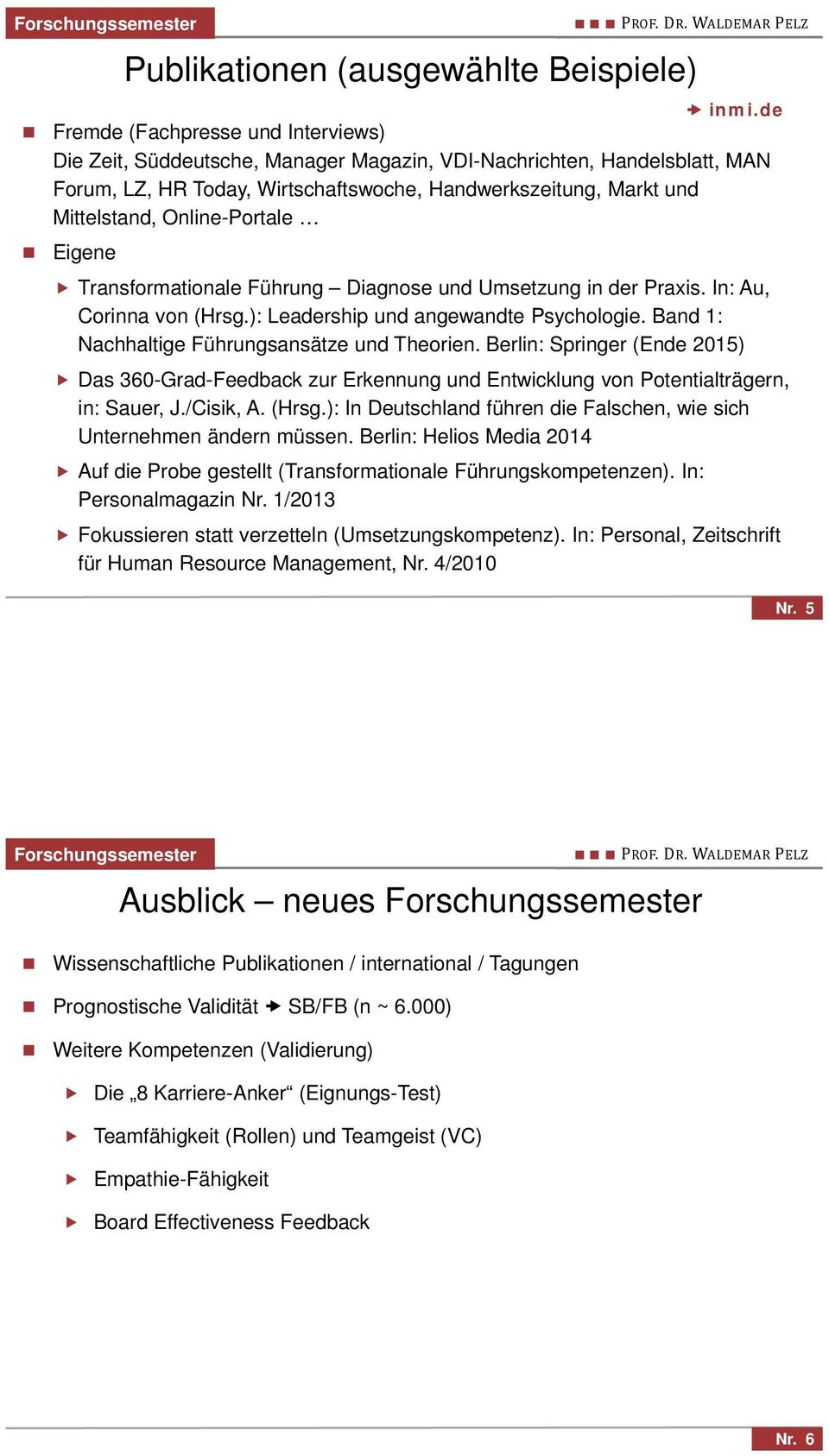 Online-Portale Eigene Transformationale Führung Diagnose und Umsetzung in der Praxis. In: Au, Corinna von (Hrsg.): Leadership und angewandte Psychologie.