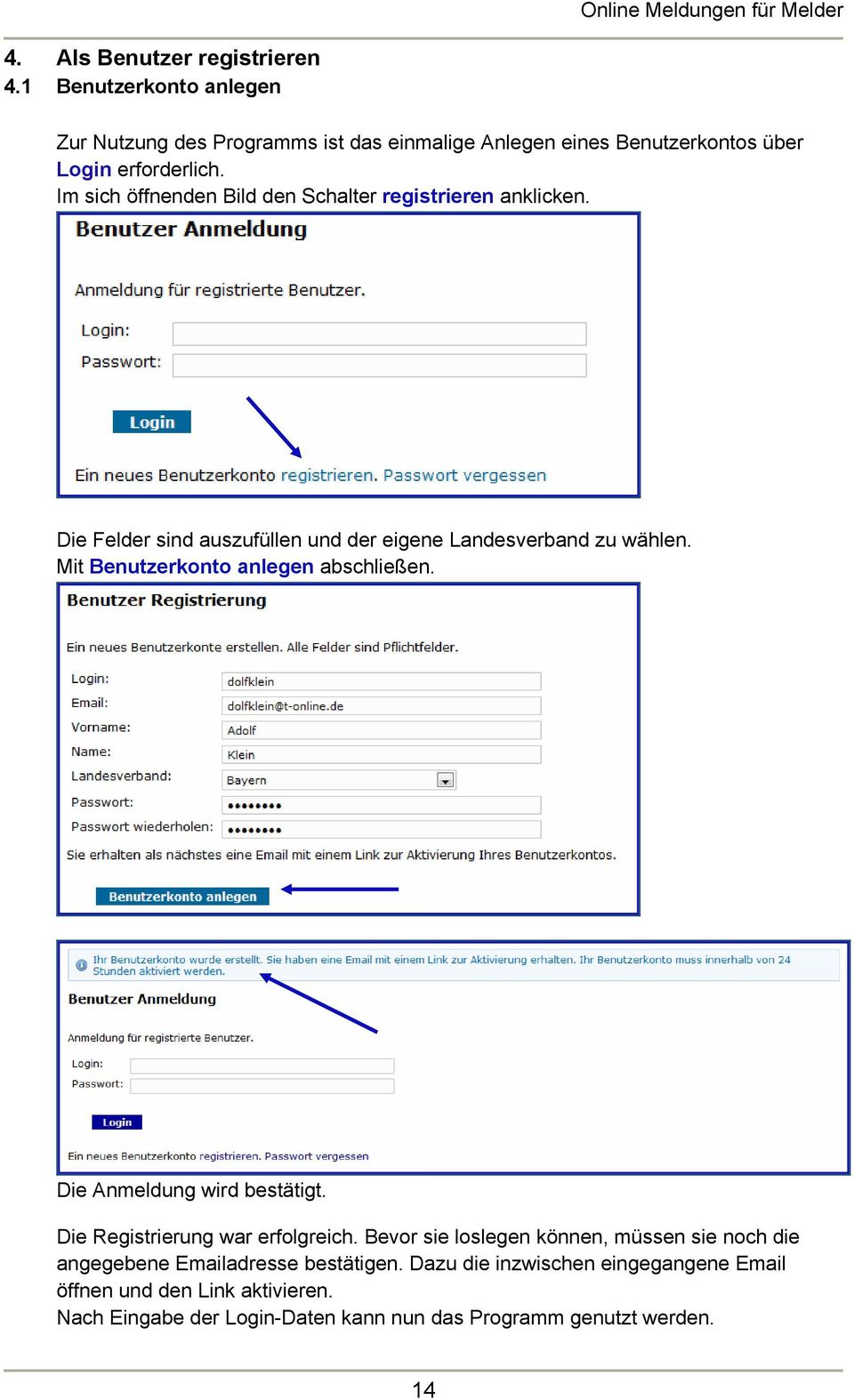 Mit Benutzerkonto anlegen abschließen. Die Anmeldung wird bestätigt. Die Registrierung war erfolgreich.