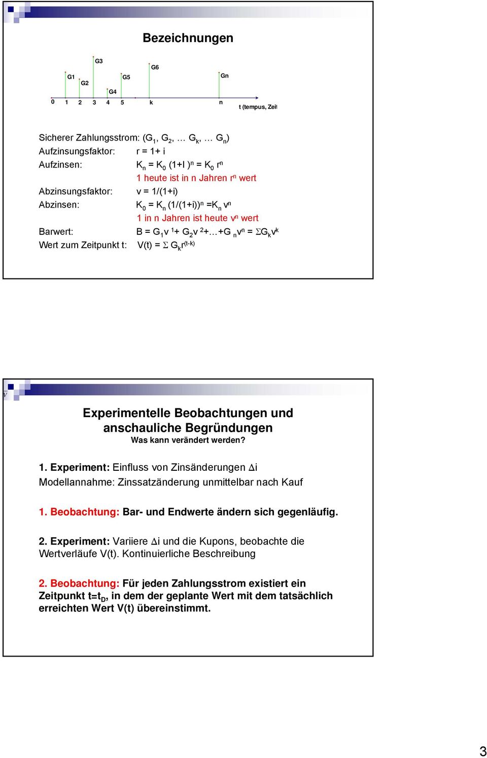 S G k r (t-k) V Experimentelle eobachtungen und anschauliche egründungen Was kann verändert werden? 1.