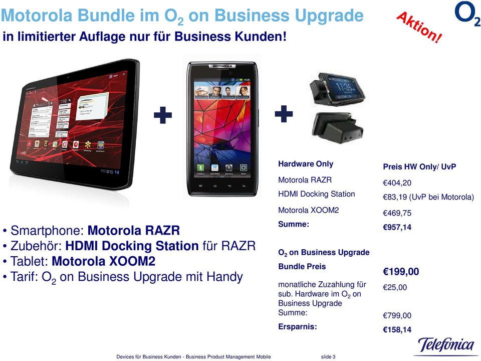 Zubehör: HDMI Docking Station für RAZR Tablet: Motorola XOOM2 Tarif: O 2 on Business Upgrade mit Handy Summe: 957,14 O 2 on Business Upgrade