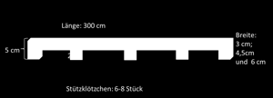 Maße: 1 Balken mit 6 cm Breite, 5 cm Höhe und 300 cm Länge 1 Balken mit 4,5 cm Breite, 5 cm Höhe und 300 cm Länge 1 Balken mit 3 cm Breite, 5 cm Höhe und 300 cm Länge Startbrett mit