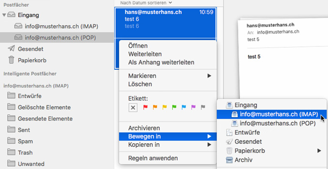 POP3 Konto auf IMAP Konto migrieren Folgend wird beschrieben, wie Sie das bestehende POP3 Konto in Ihrem Mailprogramm in ein IMAP Konto migrieren. Mac Mail 1.