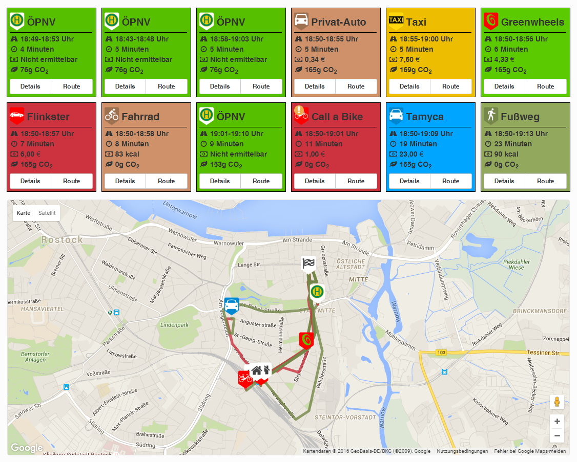 BizMobility Map Suche von Verkehrsmitteln für