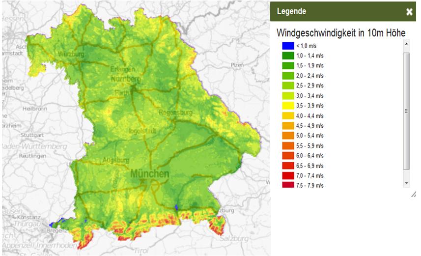 4. Sensitivitätsanalyse Windvorkommen in Bayern: [Bayerischer Windatlas 2010] [vgl.