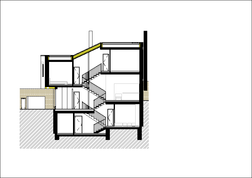 Exklusives Doppelhaus mit Villencharakter - Schnitt Vertikale Raumerschließung Die Split-Level Bauweise (um ein halbes Geschoß zueinander versetzt) ermöglicht eine optimale Anpassung des Erdgeschoßes