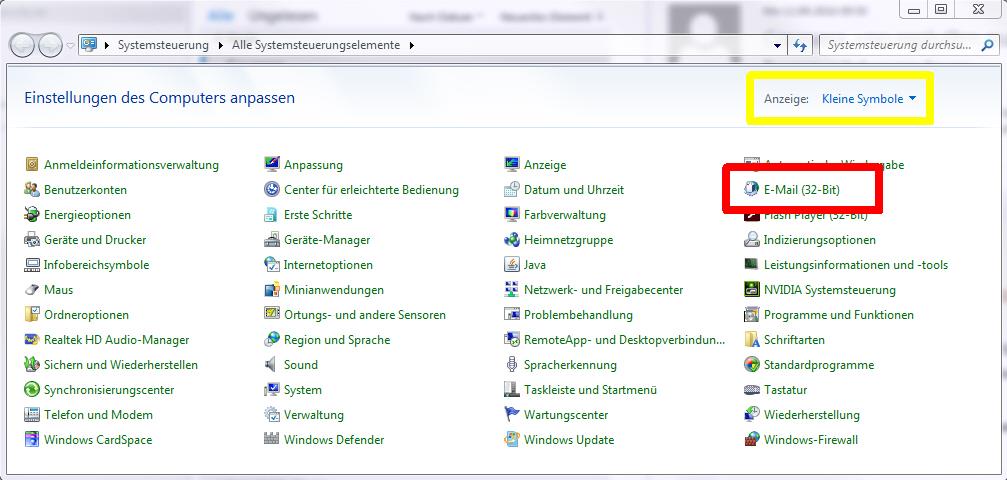 1 Einrichten eines Mail-Kontos Windows 7: START > Systemsteuerung