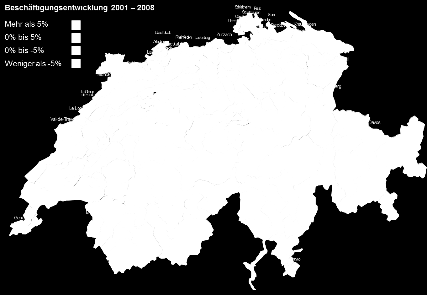 Schwache Beschäftigungsentwicklung in Bergregionen Abbildung: Beschäftigungsentwicklung 2001 2008 in den Schweizer