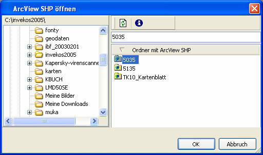 12 TopoL Nutzung GIS-Daten für InVeKoS 2005 Zum Öffnen der Shape-Dateien wählen Sie im nachfolgenden Dialog einen Ordner mit Shape-Dateien aus.