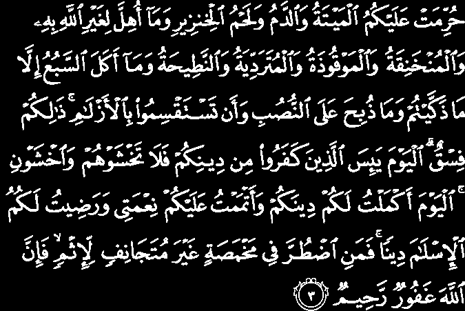Qur'an Verboten ist euch der Genuss von Verendetem, Blut, Fleisch vom Schwein und