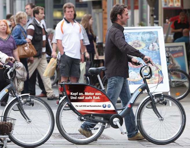 LEIHRADL bewegt Das Fahrradverleihsystem bringt Bewegung ins Ambient Media und verlängert Ihre Kampagne bis in die Fußgängerzonen und zu den Ausflugszielen. Die knapp 1.