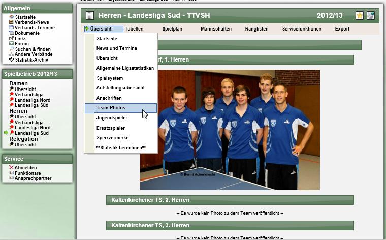4 Übersicht über Mannschaftsphotos (Tischtennis) Seit letzter Saison können bereits Mannschaftsfotos zu jeder einzelnen Mannschaft veröffentlicht werden.