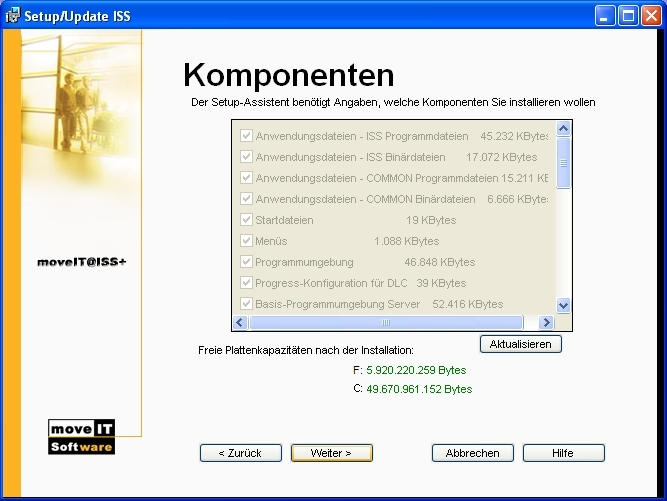 Verzeichnis der Netzwerkdatenbanken: Verzeichnis der Serverprogramme: F:\moveIT\ISS_NT F:\moveIT\DLC_NT INFO: Als Arbeitsverzeichnis wird das Benutzertemp verwendet.