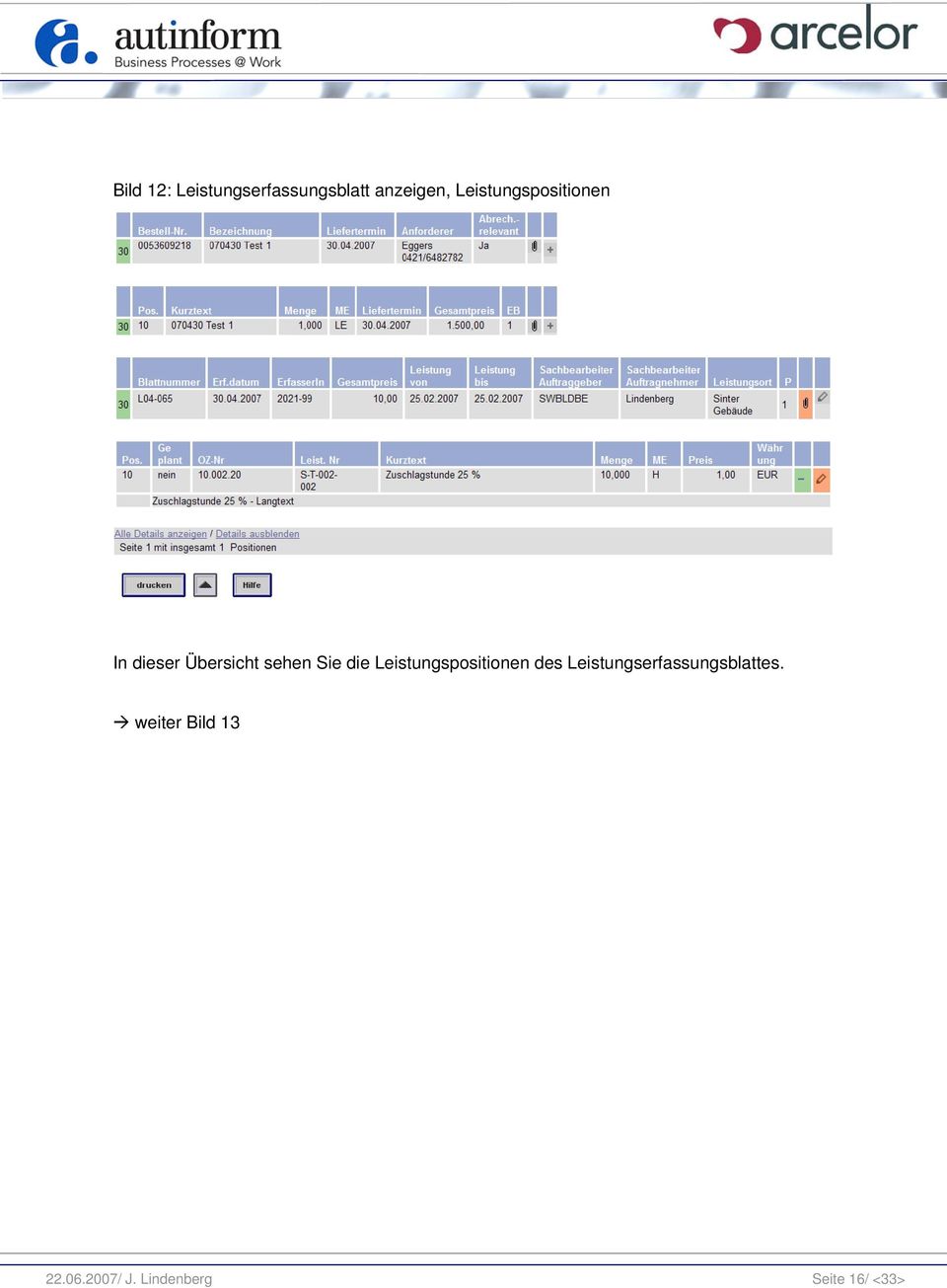 die Leistungspositionen des