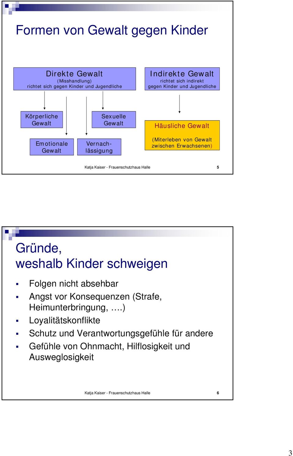 Erwachsenen) Katja Kaiser - Frauenschutzhaus Halle 5 Gründe, weshalb Kinder schweigen Folgen nicht absehbar Angst vor Konsequenzen (Strafe,