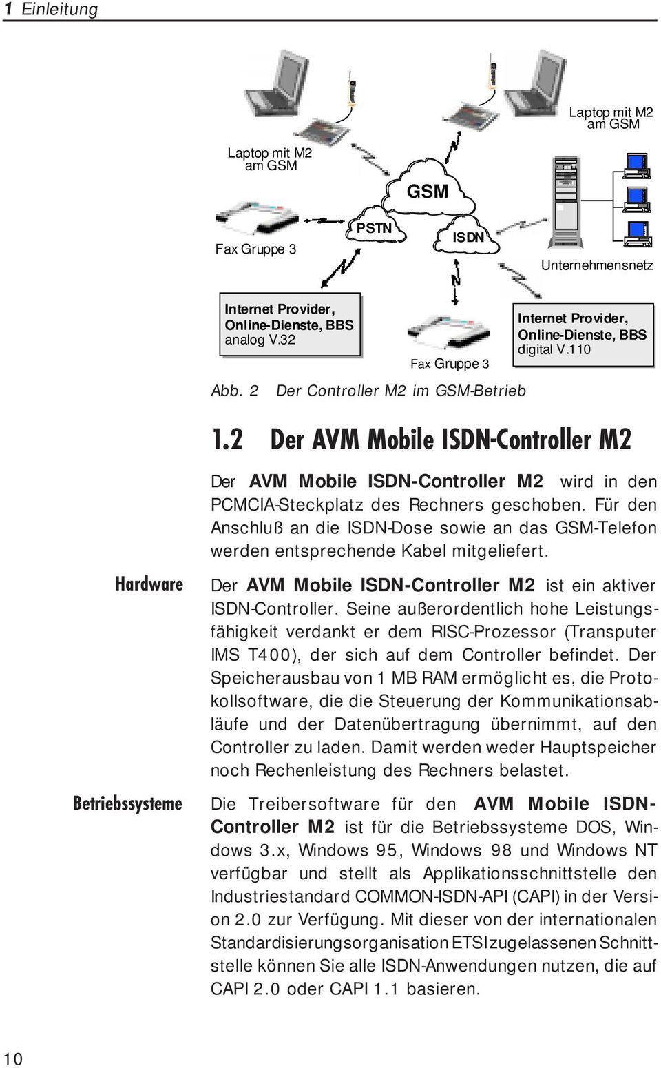 2 Der AVM Mobile ISDN-Controller M2 Der AVM Mobile ISDN-Controller M2 wird in den PCMCIA-Steckplatz des Rechners geschoben.