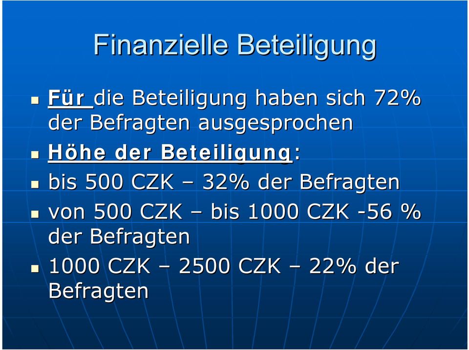 bis 500 CZK 32% der Befragten von 500 CZK bis 1000 CZK