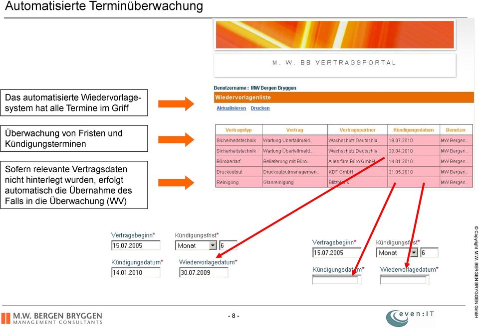 Fristen und Kündigungsterminen Sofern relevante Vertragsdaten nicht