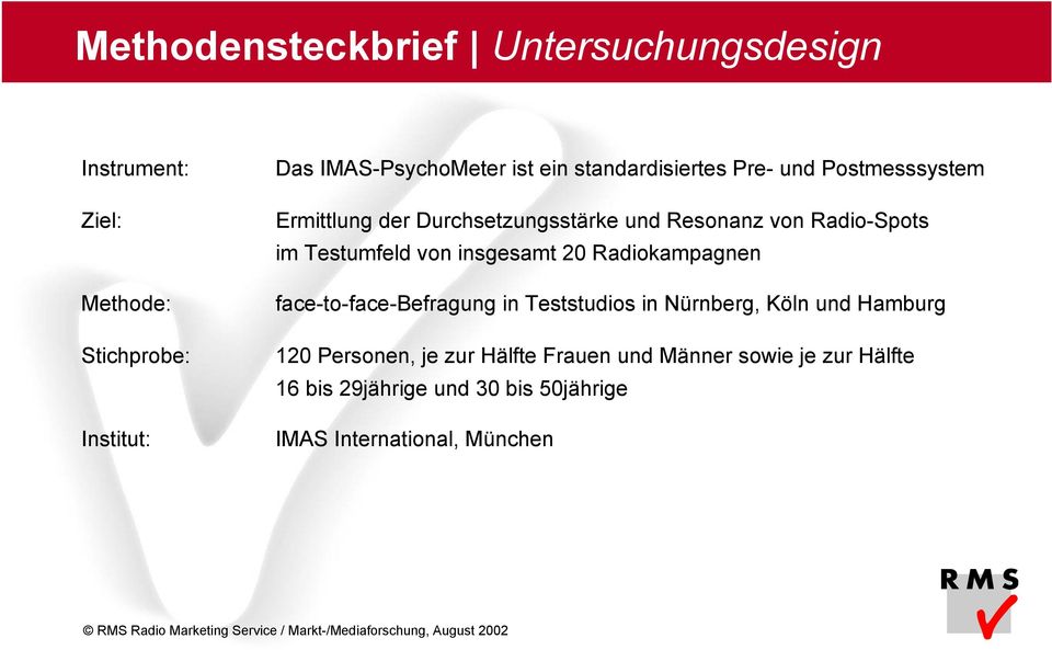Testumfeld von insgesamt 20 Radiokampagnen face-to-face-befragung in Teststudios in Nürnberg, Köln und Hamburg 120
