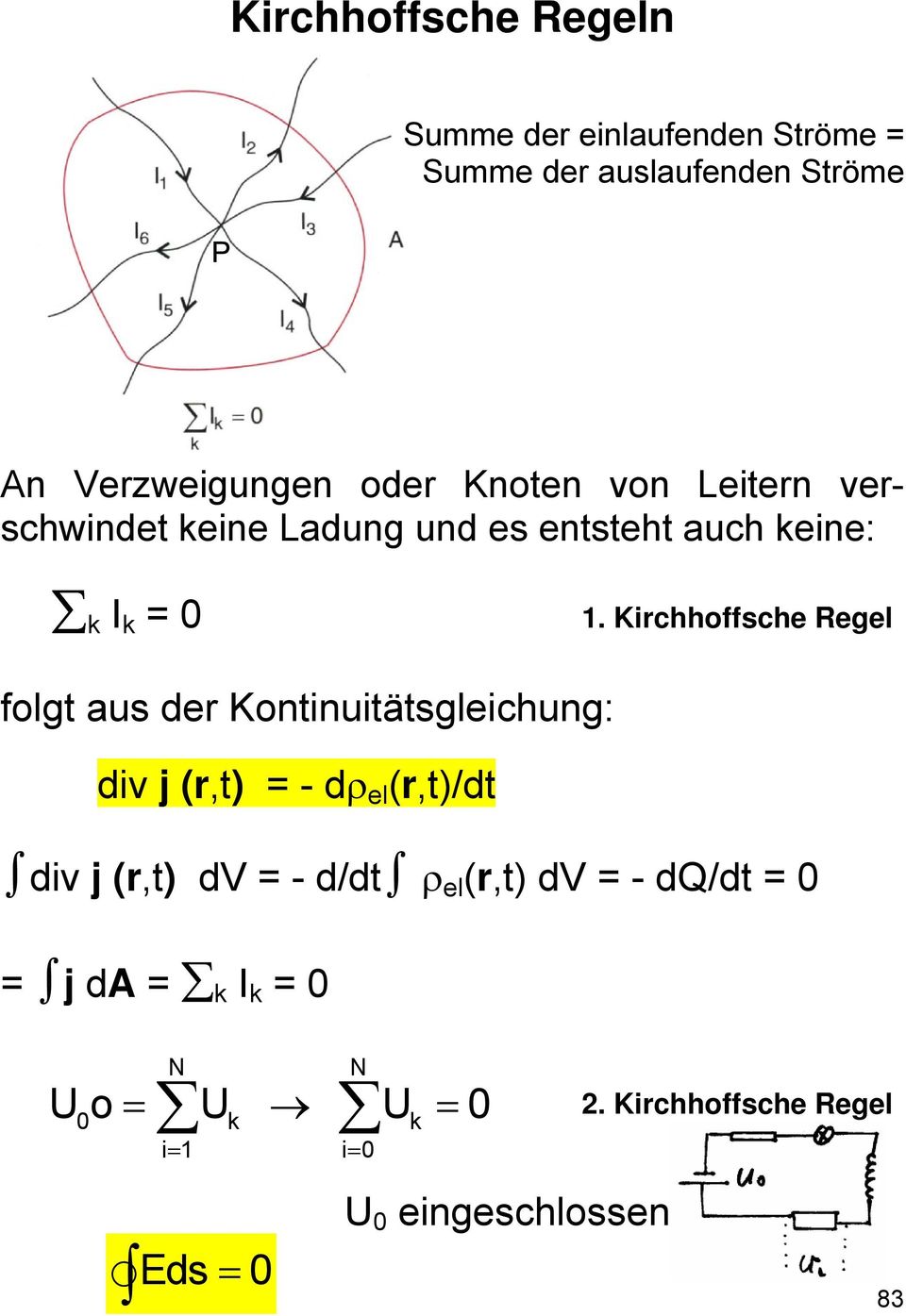 Kirchhoffsche Regel folgt aus der Kontinuitätsgleichung: div j (r,t) = - dρ el (r,t)/dt div j (r,t) dv = -