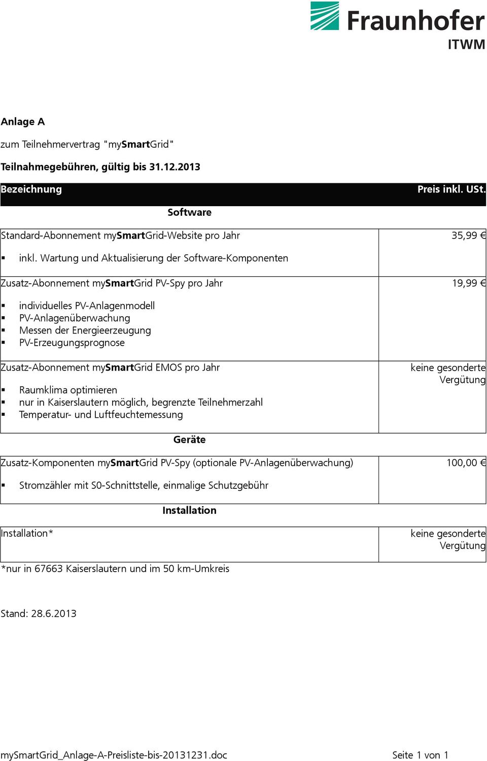 PV-Erzeugungsprognose Zusatz-Abonnement mysmartgrid EMOS pro Jahr Raumklima optimieren nur in Kaiserslautern möglich, begrenzte Teilnehmerzahl Temperatur- und Luftfeuchtemessung keine gesonderte