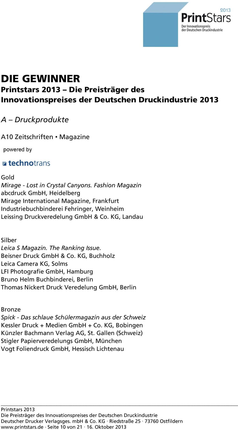 KG, Landau Leica S Magazin. The Ranking Issue. Beisner Druck GmbH & Co.