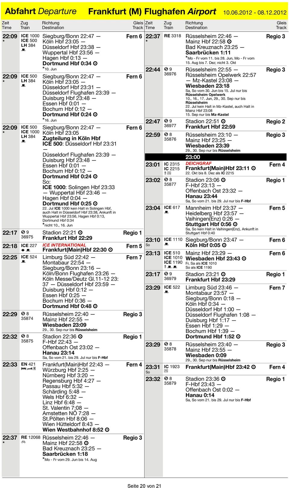 Jun Siegburg/Bonn 22:47 Köln Hb 23:05 Düeldor Hb 23:31 Düeldor Flughaen 23:39 Duiburg Hb 23:48 Een Hb 0:01 Bochum Hb 0:12 Dortmund Hb 0:24 Q 16.