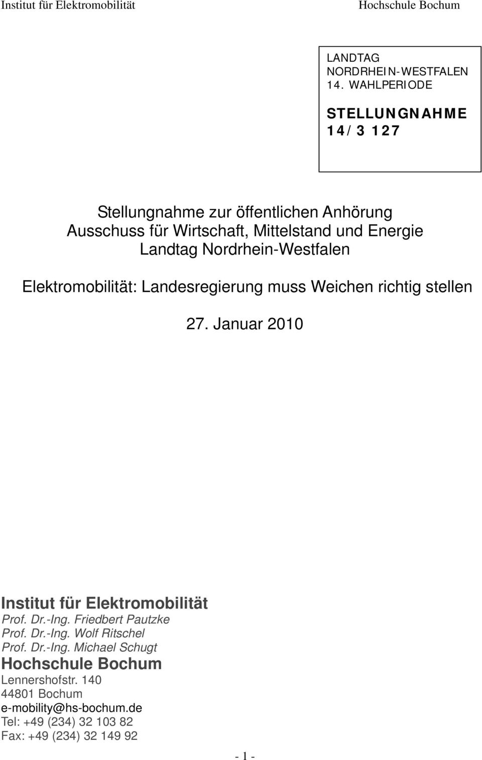 Energie Landtag Nordrhein-Westfalen Elektromobilität: Landesregierung muss Weichen richtig stellen 27.