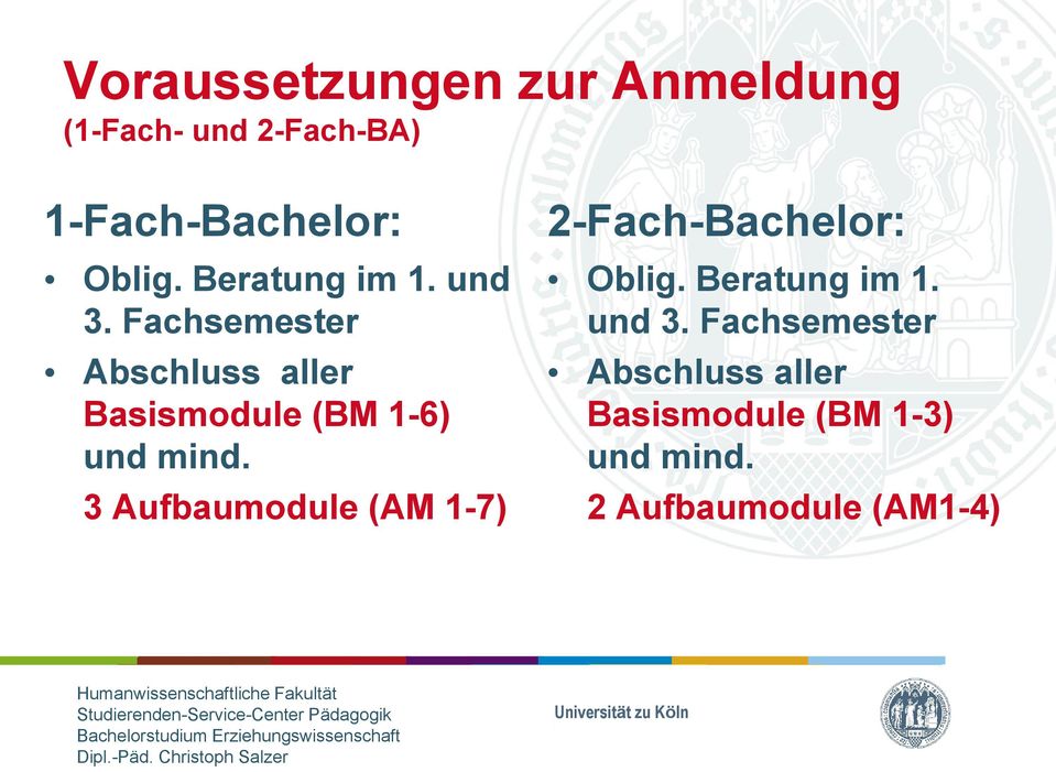 3 Aufbaumodule (AM 1-7) 2-Fach-Bachelor: Oblig. Beratung im 1. und 3.